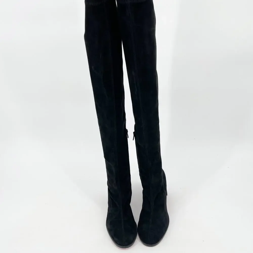 Christian Louboutin Stretchadoxa Black Over the Knee Block Heel Boots EU 37